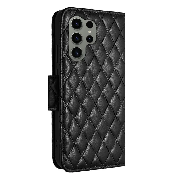 For Samsung Galaxy S23 Ultra Leather Case Phone Stand Cover with 7 Card Slots and Hand Strap - Black