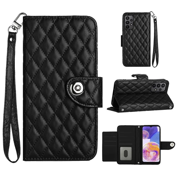 For Samsung Galaxy A13 5G / A13 4G Leather Case Phone Stand Cover with 7 Card Slots and Hand Strap - Black