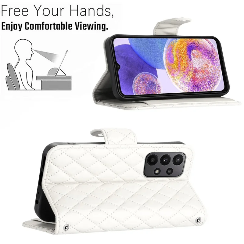 For Samsung Galaxy A33 5G Leather Case Phone Stand Cover with 7 Card Slots and Hand Strap - White