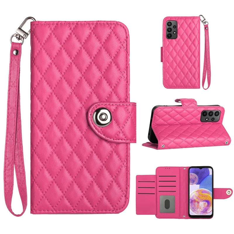 For Samsung Galaxy A33 5G Leather Case Phone Stand Cover with 7 Card Slots and Hand Strap - Rose