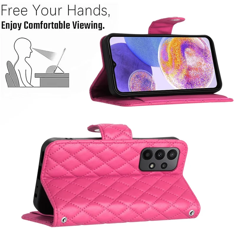 For Samsung Galaxy A33 5G Leather Case Phone Stand Cover with 7 Card Slots and Hand Strap - Rose