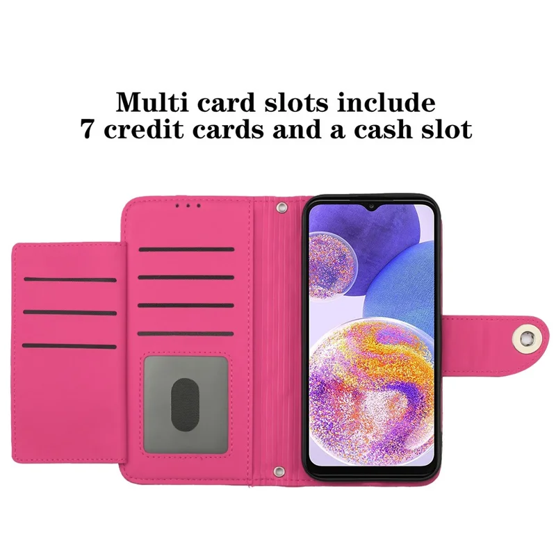 For Samsung Galaxy A33 5G Leather Case Phone Stand Cover with 7 Card Slots and Hand Strap - Rose