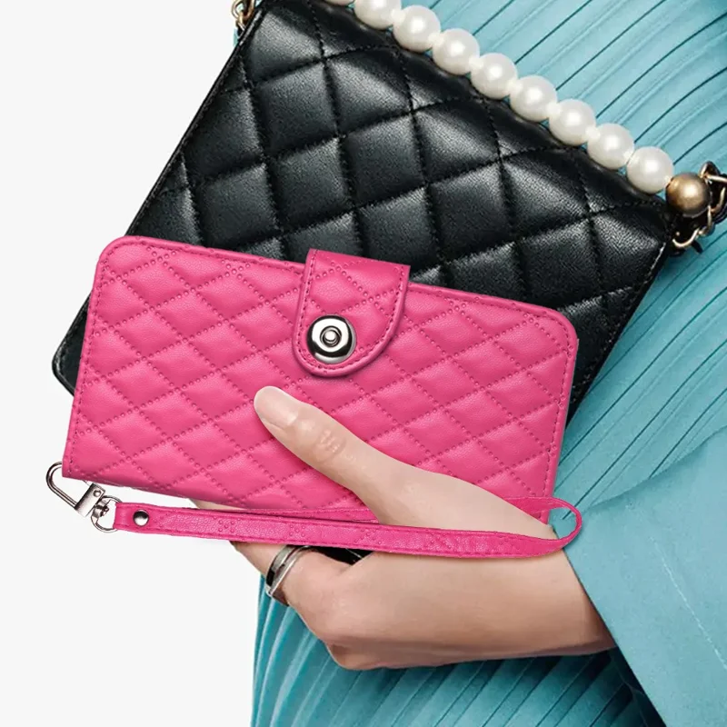 For Samsung Galaxy A33 5G Leather Case Phone Stand Cover with 7 Card Slots and Hand Strap - Rose
