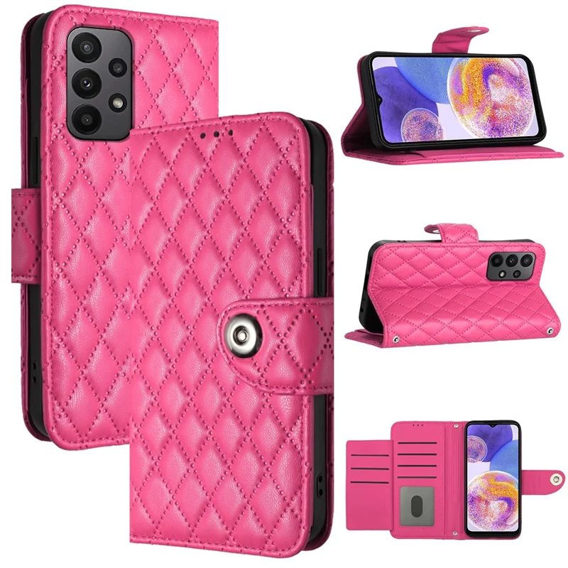For Samsung Galaxy A33 5G Leather Case Phone Stand Cover with 7 Card Slots and Hand Strap - Rose