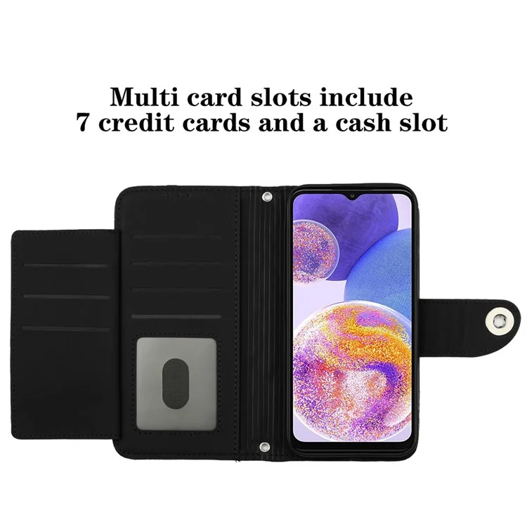 For Samsung Galaxy A53 5G Anti-Drop Leather Case Phone Stand Cover with 7 Card Slots and Hand Strap - Black