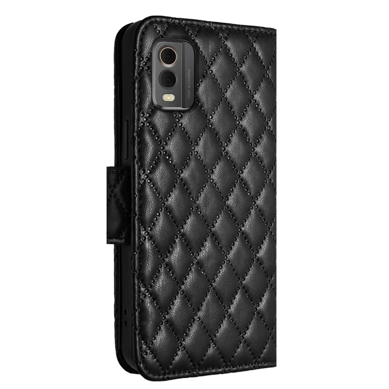 For Nokia C32 Leather Case Phone Stand Cover with 7 Card Slots and Hand Strap - Black
