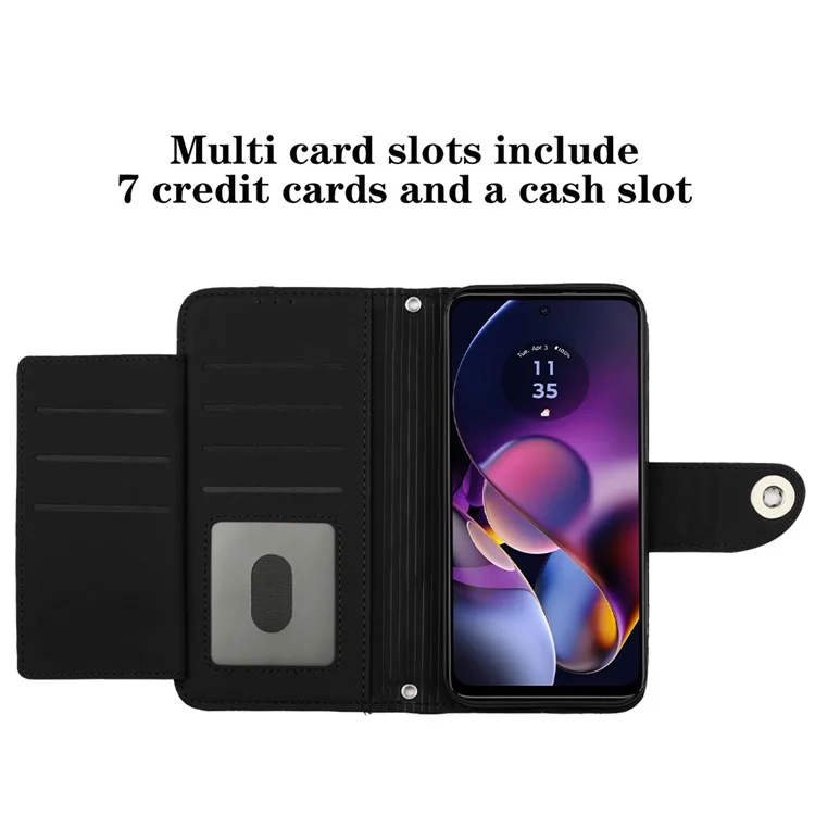 YB Imprinting Series-8 per Motorola Moto G54 5G Case PU Leather Wallet Stand Cover con 7 slot per schede - Nero