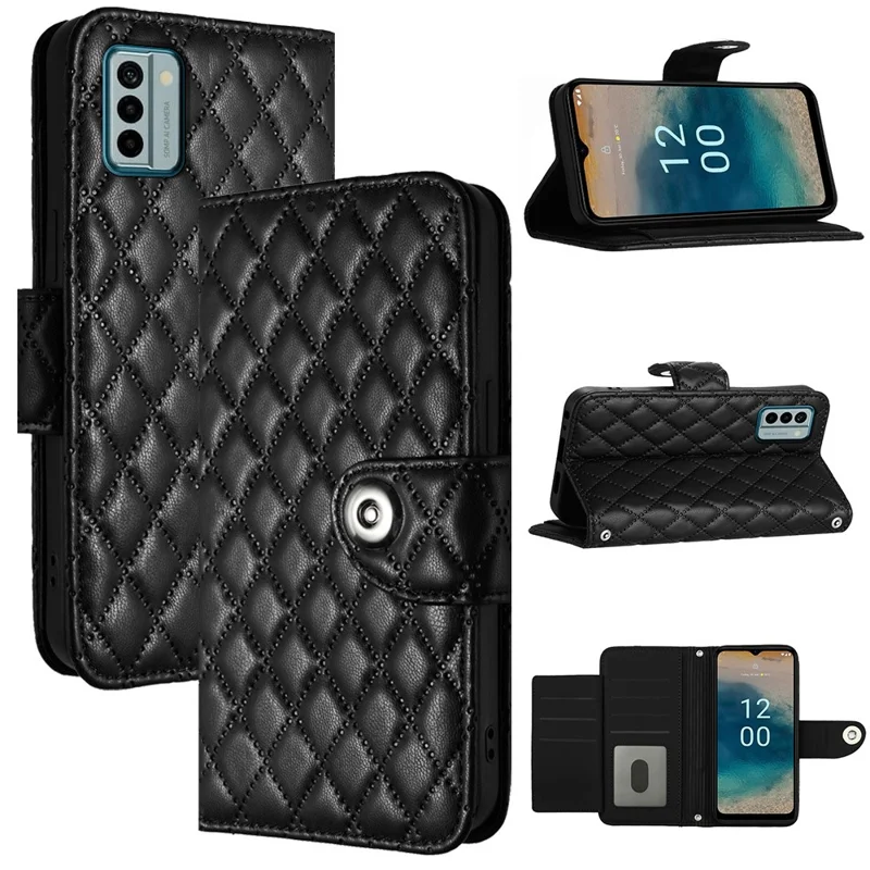 For Nokia G22 Leather Case Phone Stand Cover with 7 Card Slots and Hand Strap - Black