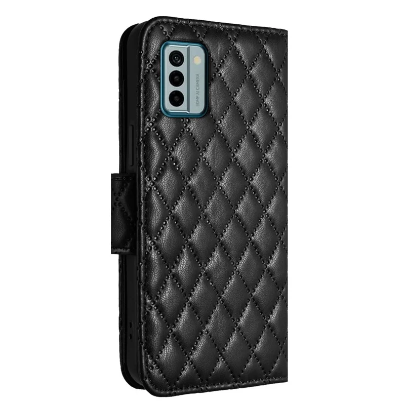 For Nokia G22 Leather Case Phone Stand Cover with 7 Card Slots and Hand Strap - Black