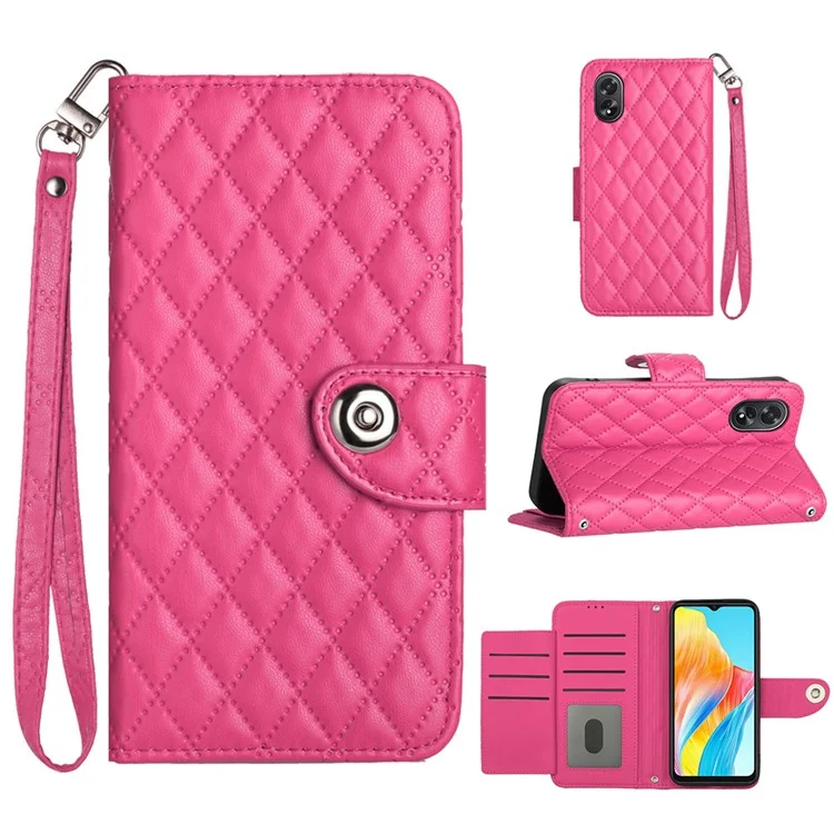 For Oppo A38 4G / A18 4G Leather Case Phone Stand Cover with 7 Card Slots and Hand Strap - Rose
