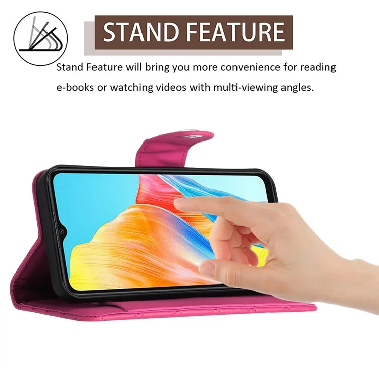 For Oppo A38 4G / A18 4G Leather Case Phone Stand Cover with 7 Card Slots and Hand Strap - Rose