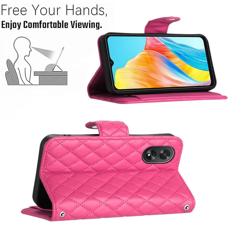For Oppo A38 4G / A18 4G Leather Case Phone Stand Cover with 7 Card Slots and Hand Strap - Rose