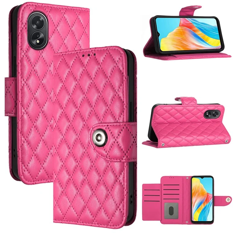 For Oppo A38 4G / A18 4G Leather Case Phone Stand Cover with 7 Card Slots and Hand Strap - Rose