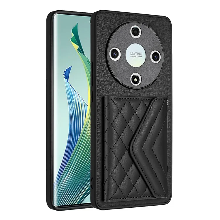 YB Leather Coating Series-8 For Honor X9b 5G / Magic6 Lite 5G Kickstand Case RFID Blocking Card Slots Phone Cover - Black