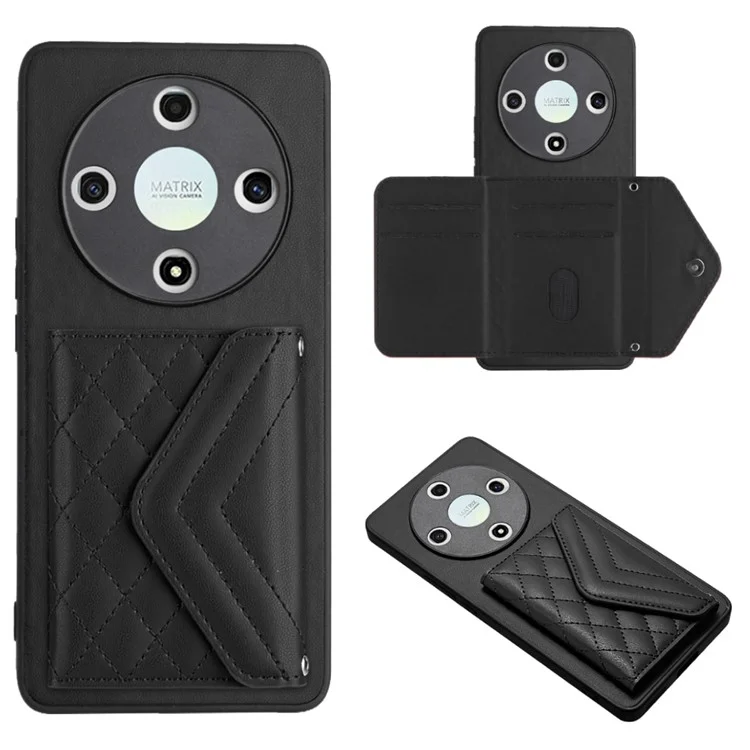 YB Leather Coating Series-8 For Honor X9b 5G / Magic6 Lite 5G Kickstand Case RFID Blocking Card Slots Phone Cover - Black
