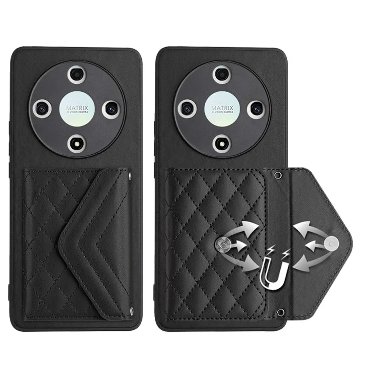 YB Leather Coating Series-8 For Honor X9b 5G / Magic6 Lite 5G Kickstand Case RFID Blocking Card Slots Phone Cover - Black
