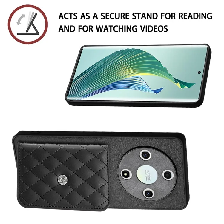 YB Leather Coating Series-8 For Honor X9b 5G / Magic6 Lite 5G Kickstand Case RFID Blocking Card Slots Phone Cover - Black