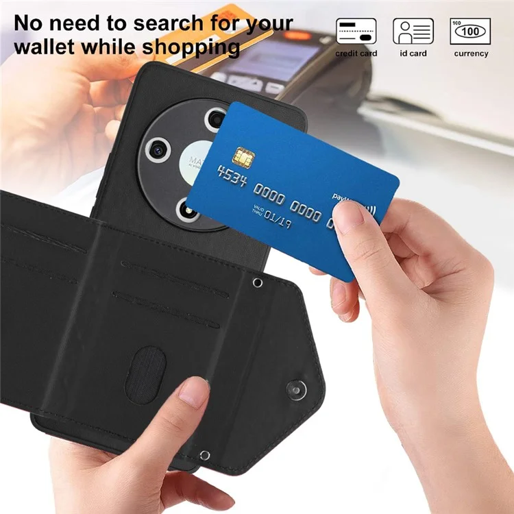 YB Leather Coating Series-8 For Honor X9b 5G / Magic6 Lite 5G Kickstand Case RFID Blocking Card Slots Phone Cover - Black
