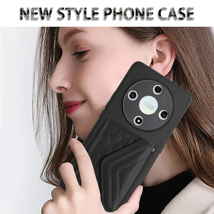 YB Leather Coating Series-8 For Honor X9b 5G / Magic6 Lite 5G Kickstand Case RFID Blocking Card Slots Phone Cover - Black