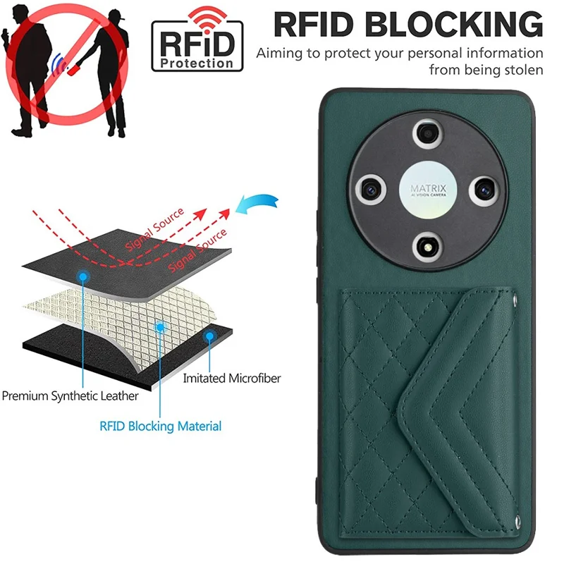 YB Leather Coating Series-8 til Honor X9b 5G / Magic6 Lite 5G ståpladeetui med RFID-blokerende kortplads Telefonbeskyttelse - Grøn