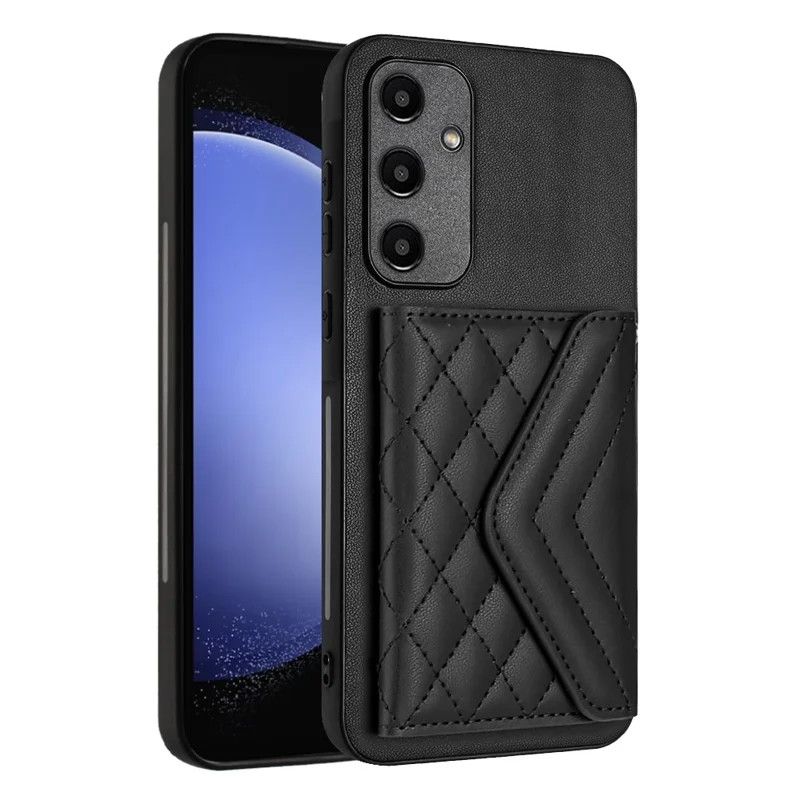 YB Leather Coating Series-8 For Samsung Galaxy A55 5G Shockproof Case RFID Blocking Kickstand Phone Cover - Black