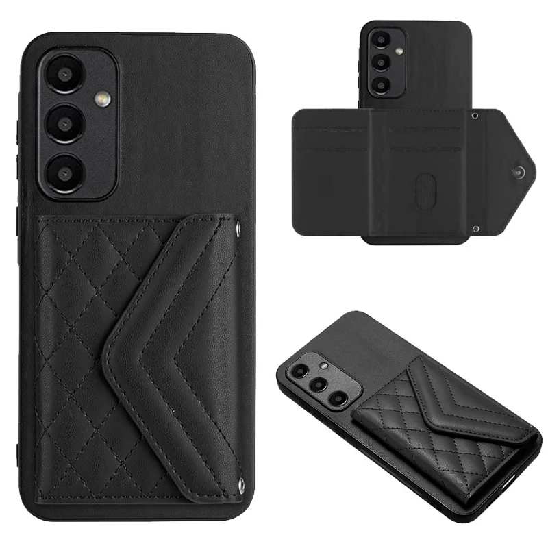 YB Leather Coating Series-8 For Samsung Galaxy A55 5G Shockproof Case RFID Blocking Kickstand Phone Cover - Black