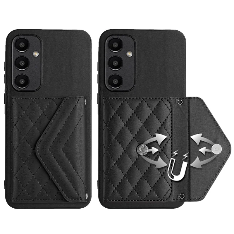 YB Leather Coating Series-8 For Samsung Galaxy A55 5G Shockproof Case RFID Blocking Kickstand Phone Cover - Black