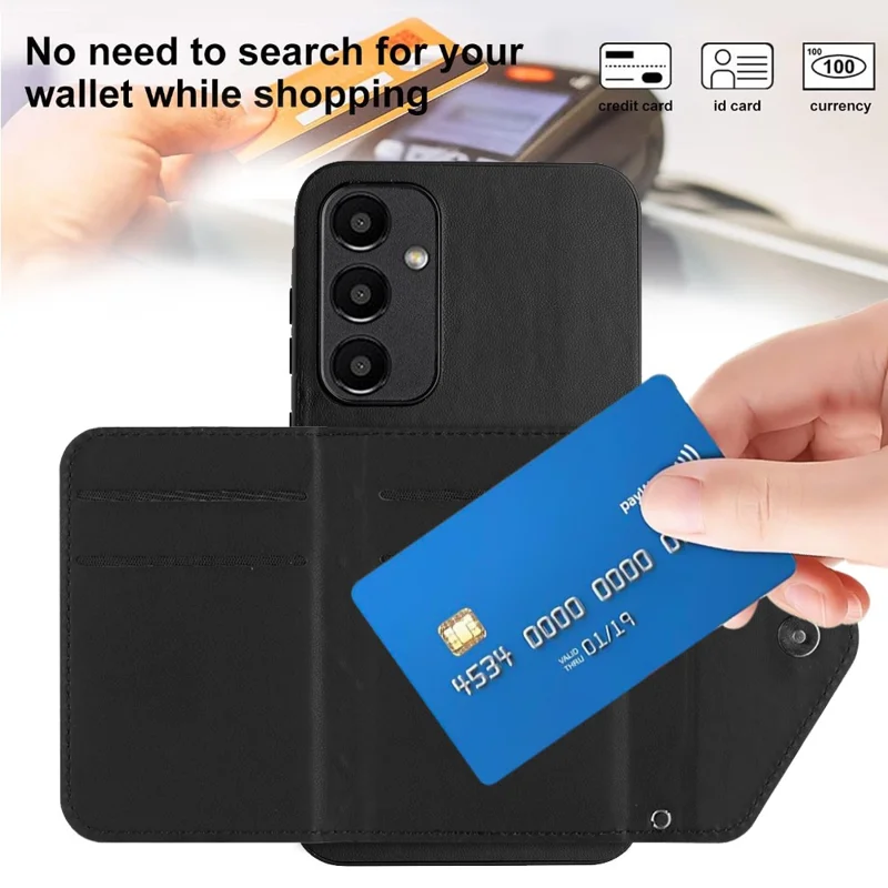 YB Leather Coating Series-8 For Samsung Galaxy A55 5G Shockproof Case RFID Blocking Kickstand Phone Cover - Black