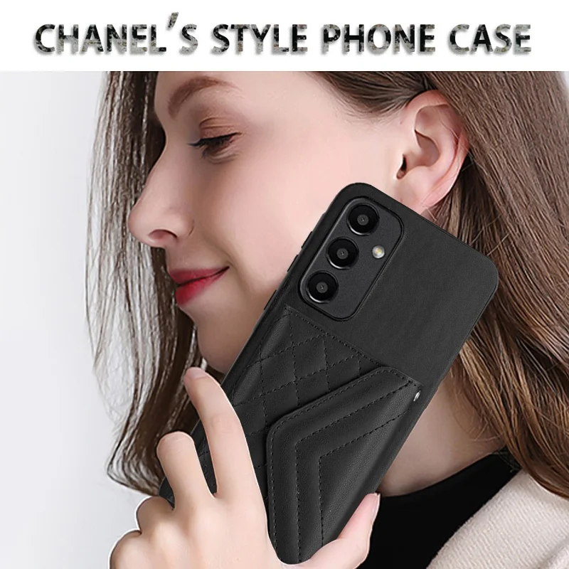 YB Leather Coating Series-8 For Samsung Galaxy A55 5G Shockproof Case RFID Blocking Kickstand Phone Cover - Black