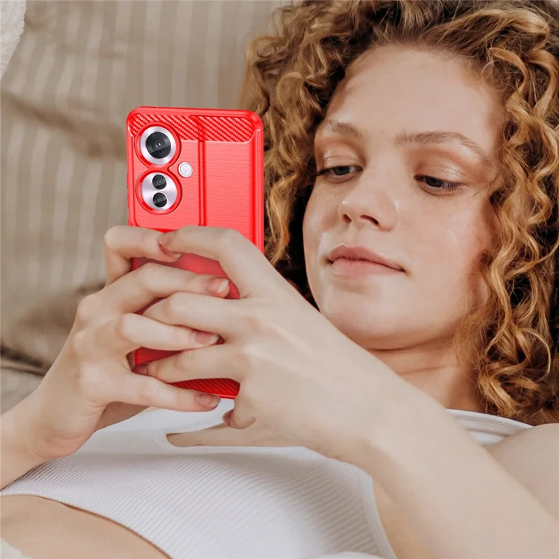 For Oppo Reno11 F 5G TPU Case Carbon Fiber Texture Back Phone Cover - Red