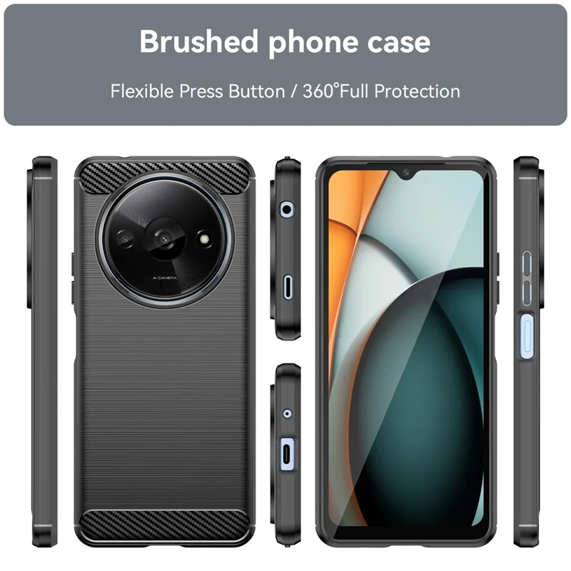 For Xiaomi Redmi A3 4G / Poco C61 4G TPU Case Brushed Carbon Fiber Texture Phone Cover - Black