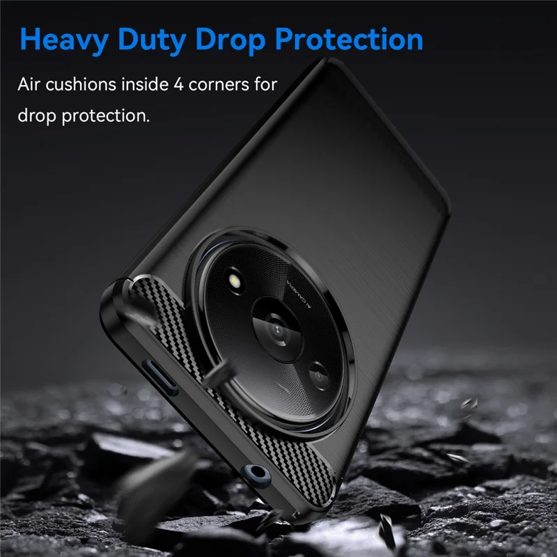 For Xiaomi Redmi A3 4G / Poco C61 4G TPU Case Brushed Carbon Fiber Texture Phone Cover - Black