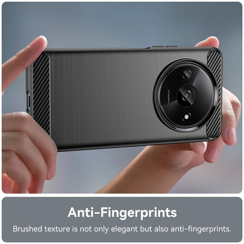 For Xiaomi Redmi A3 4G / Poco C61 4G TPU Case Brushed Carbon Fiber Texture Phone Cover - Black