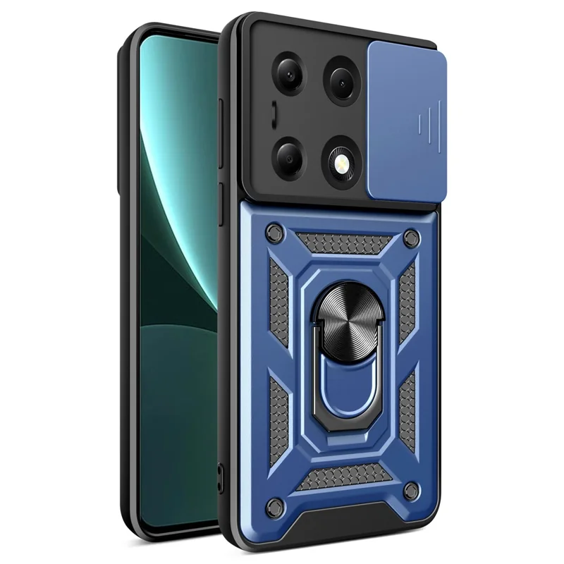 For Xiaomi Redmi Note 13 Pro 4G / Poco M6 Pro 4G Phone Case Slide Lens Guard Bump Proof PC+TPU Shell - Blue