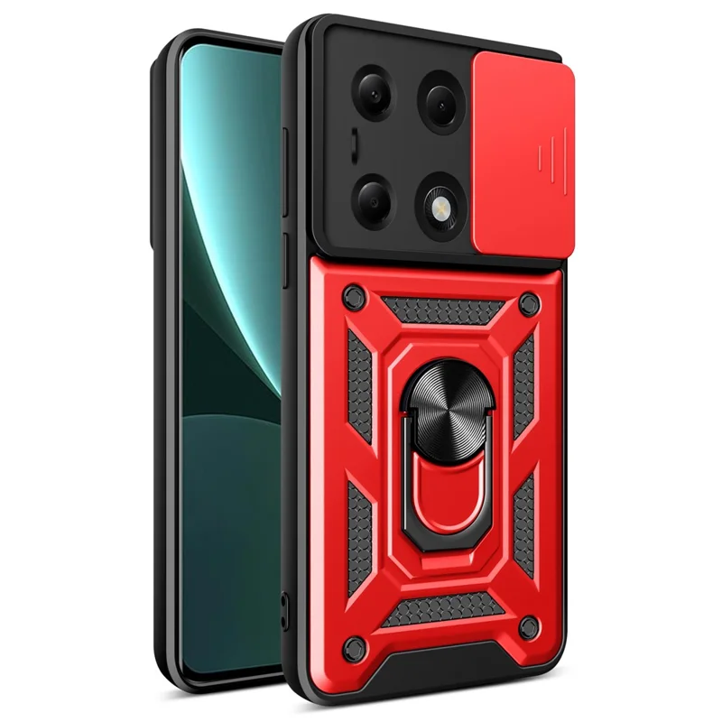For Xiaomi Redmi Note 13 Pro 4G / Poco M6 Pro 4G Phone Case Slide Lens Guard Bump Proof PC+TPU Shell - Red