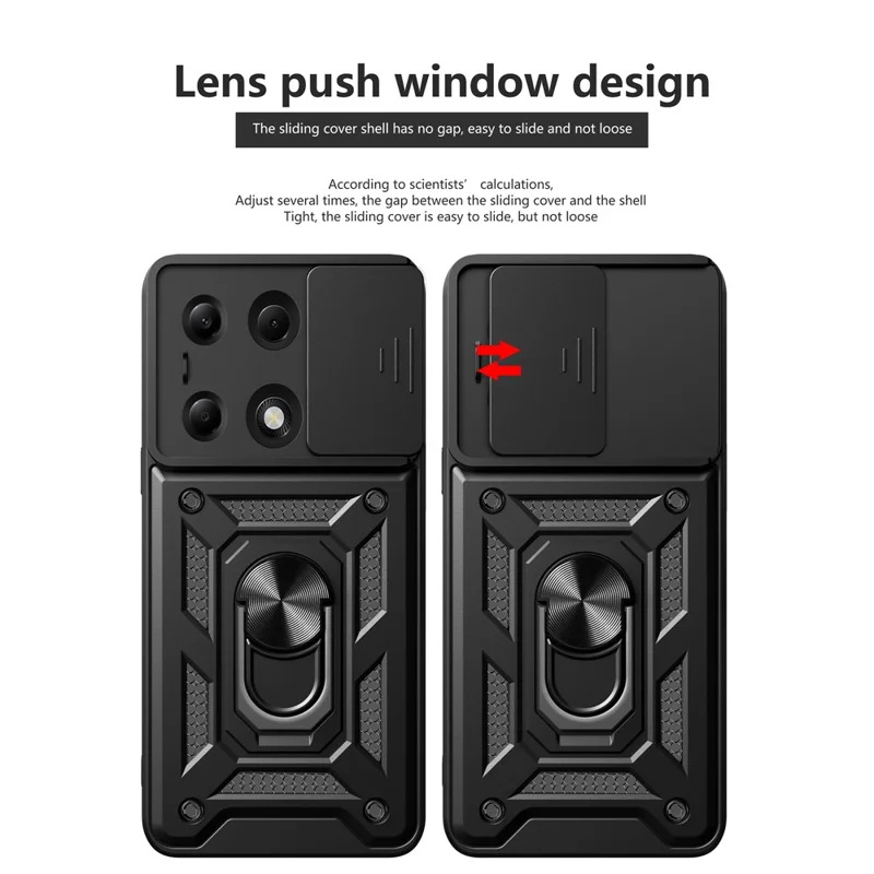 For Xiaomi Redmi Note 13 Pro 4G / Poco M6 Pro 4G Phone Case Slide Lens Guard Bump Proof PC+TPU Shell - Red