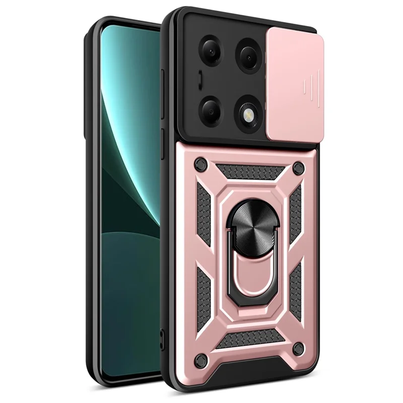 For Xiaomi Redmi Note 13 Pro 4G / Poco M6 Pro 4G Phone Case Slide Lens Guard Bump Proof PC+TPU Shell - Rose Gold