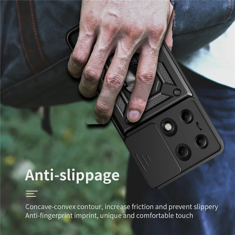 For Xiaomi Redmi Note 13 Pro 4G / Poco M6 Pro 4G Phone Case Slide Lens Guard Bump Proof PC+TPU Shell - Rose Gold