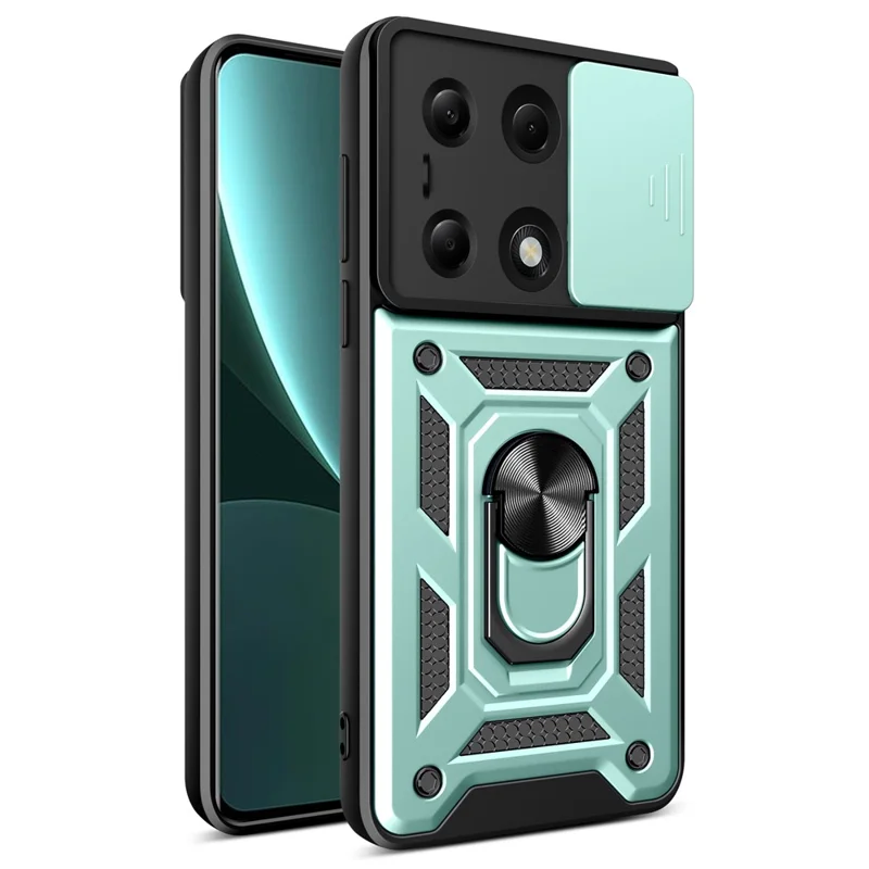 For Xiaomi Redmi Note 13 Pro 4G / Poco M6 Pro 4G Phone Case Slide Lens Guard Bump Proof PC+TPU Shell - Green