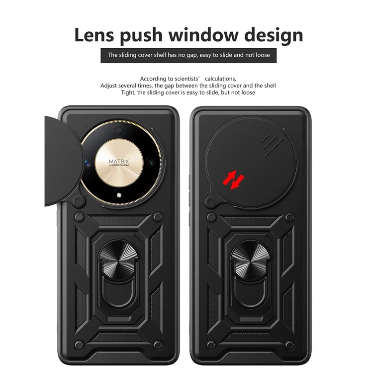 For Honor X9b 5G / Magic6 Lite 5G Handyhüllen TPU+PC Slide Lens Schutzabdeckung - Schwarz