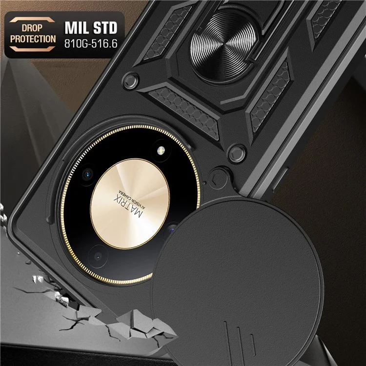 For Honor X9b 5G / Magic6 Lite 5G Handyhüllen TPU+PC Slide Lens Schutzabdeckung - Schwarz