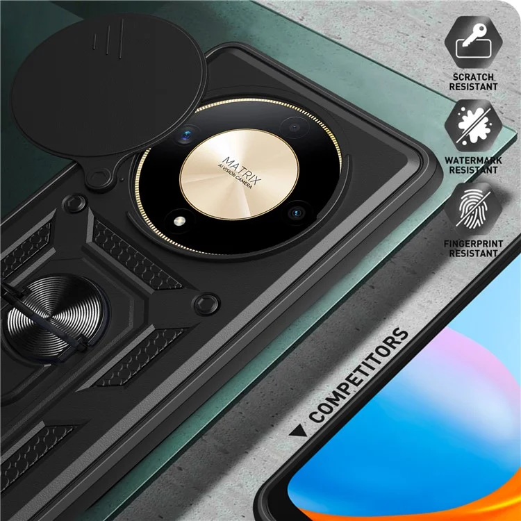 For Honor X9b 5G / Magic6 Lite 5G Handyhüllen TPU+PC Slide Lens Schutzabdeckung - Schwarz