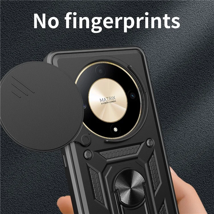 For Honor X9b 5G / Magic6 Lite 5G Handyhüllen TPU+PC Slide Lens Schutzabdeckung - Schwarz