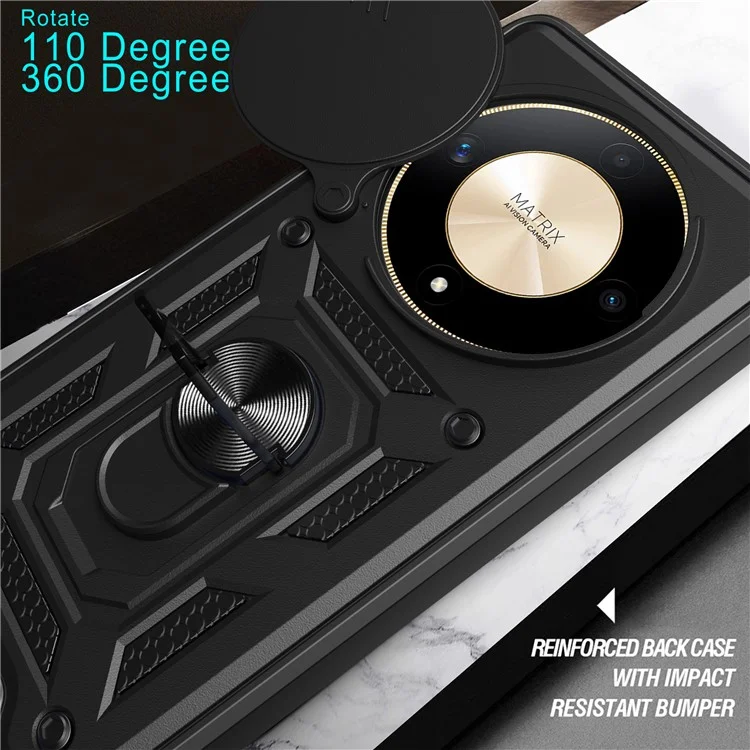 For Honor X9b 5G / Magic6 Lite 5G Handyhüllen TPU+PC Slide Lens Schutzabdeckung - Schwarz