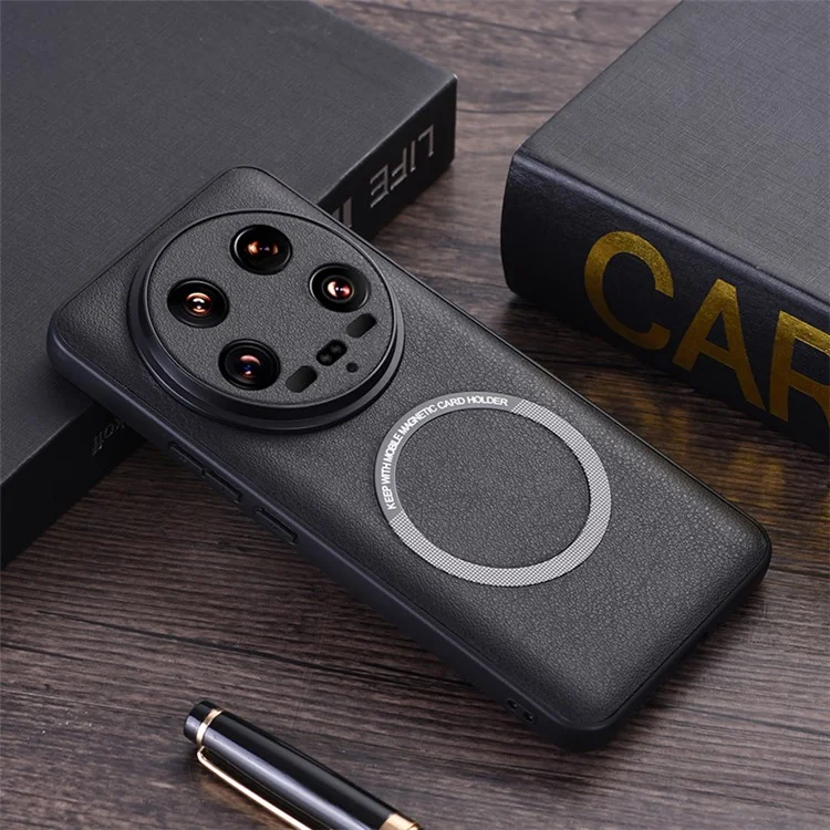 Per Xiaomi 14 Ultra Custodia Magnetica Case PU Pelle Rivestita TPU Compatibile con MagSafe - Nero