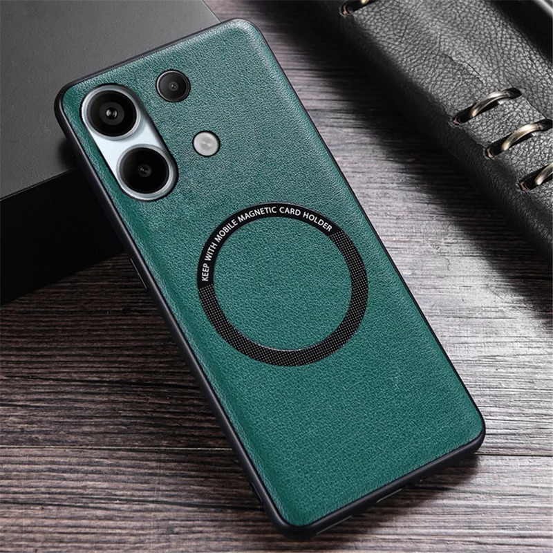 Pour Xiaomi Redmi Note 13 4G Étui magnétique en cuir PU avec revêtement en TPU - Vert