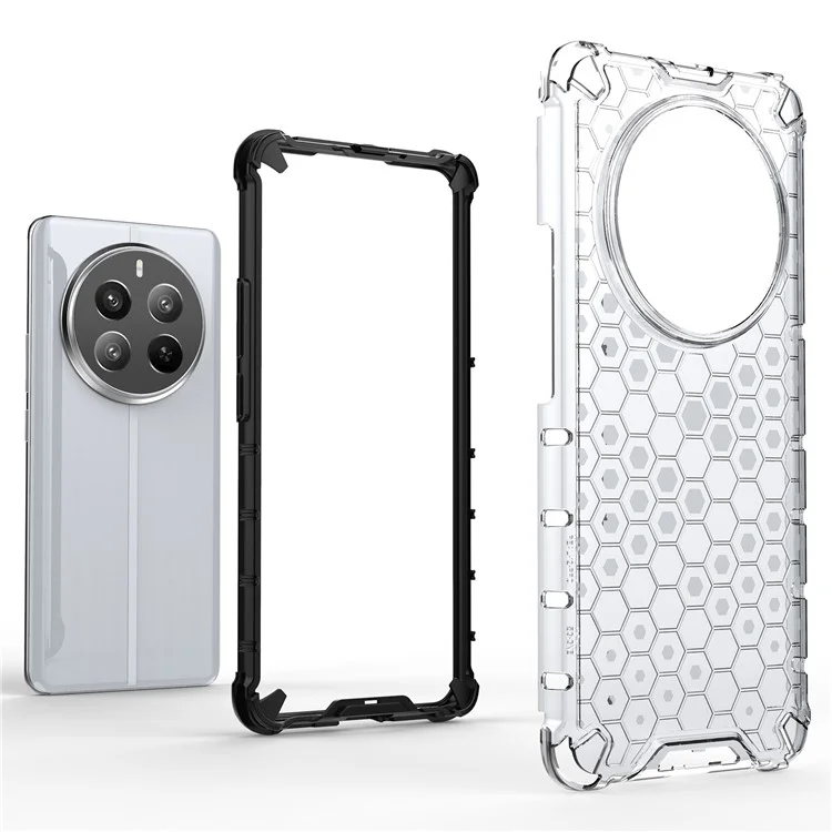 For Realme 12 Pro 5G / 12 Pro+ 5G Case Honeycomb Design TPU+PC Smart Phone Cover - Grey