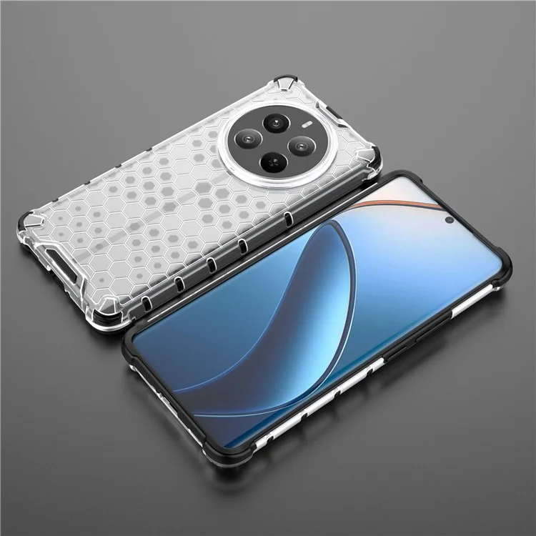 For Realme 12 Pro 5G / 12 Pro+ 5G Case Honeycomb Design TPU+PC Smart Phone Cover - Grey