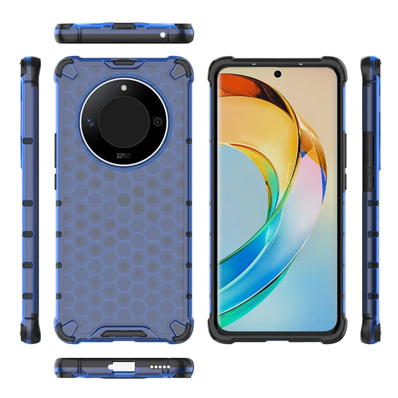 For Honor X50 5G / X9b 5G / Magic6 Lite 5G Case PC+TPU Anti-scratch Phone Shell with Honeycomb Design - Blue