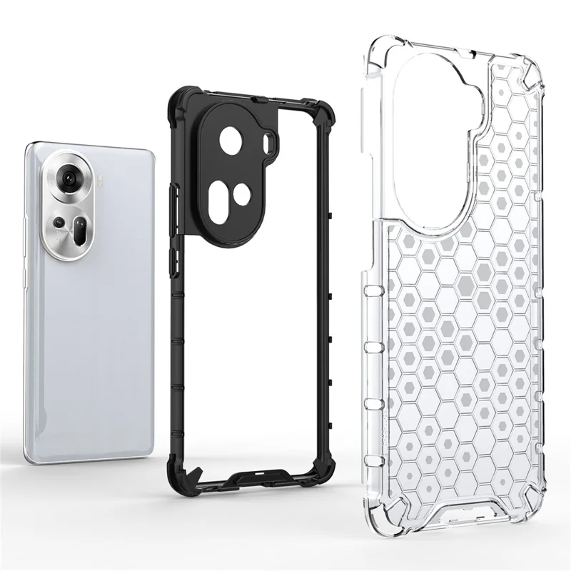 For Oppo Reno11 5G (Global) Cell Phone Case Scratch-proof Honeycomb Design Cover - Black
